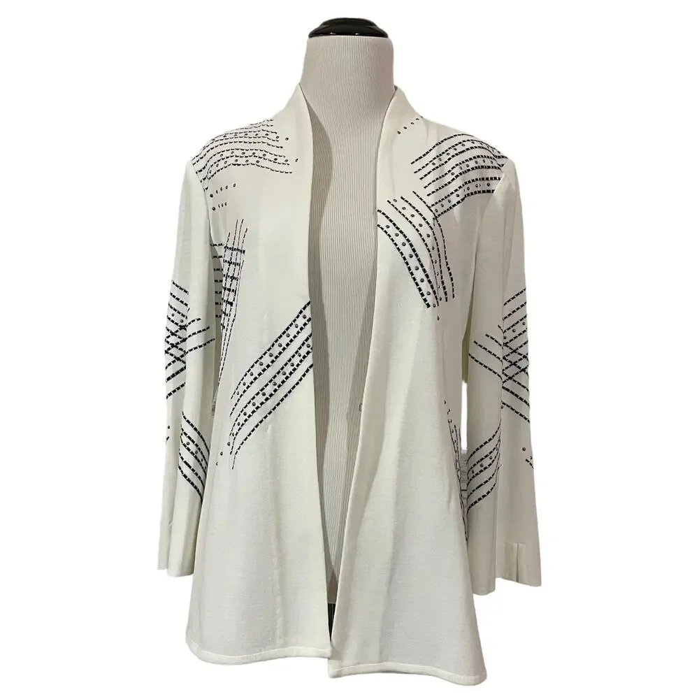 Ming Wang Embroidered Knit Cardigan Jacket - White - Small - Picture 7 of 16